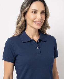 Camisa Polo Piquet Feminina Azul Marinho