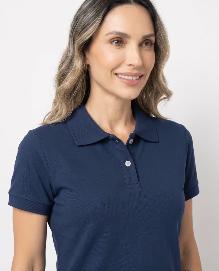 Camisa Polo Piquet Feminina Azul Marinho