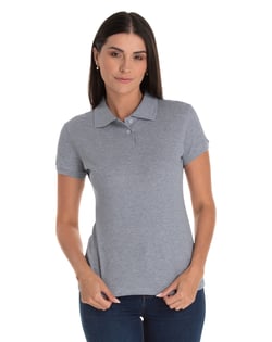Camisa Polo Piquet Feminina Cinza Mescla