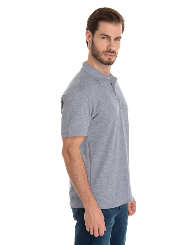 Camisa Polo Piquet Masculina Cinza Mescla