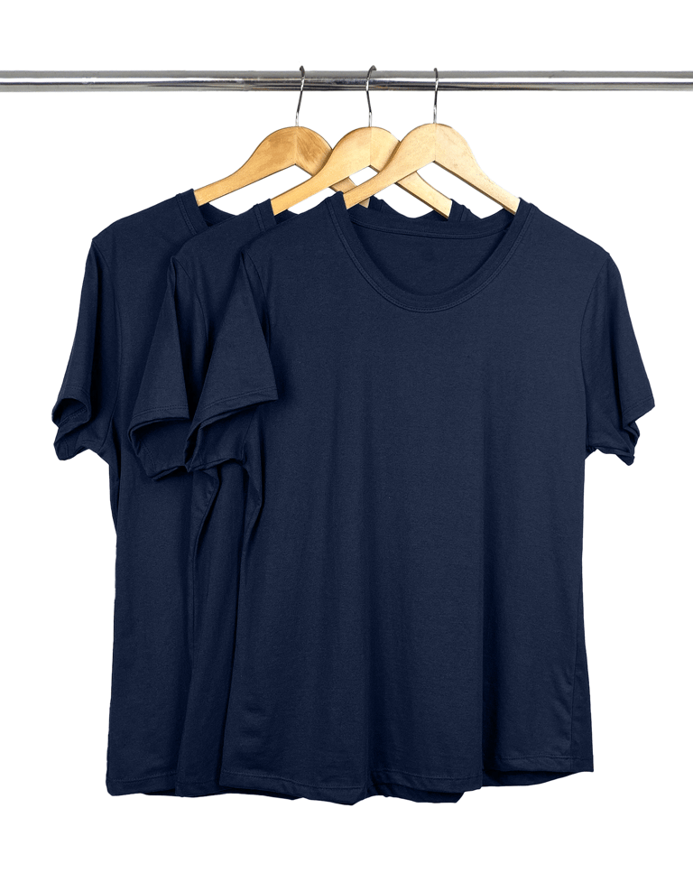 Kit 3 Camisetas Femininas Plus Size De Algodão Azul Marinho 