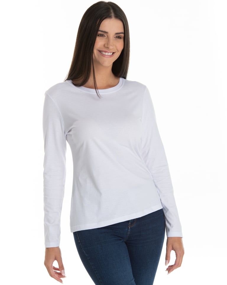 Camiseta Feminina Manga Longa de Algodão Premium Branca