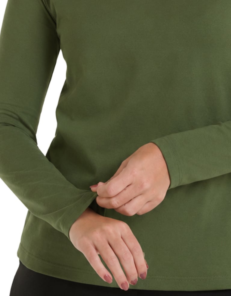 Camiseta Feminina Manga Longa de Algodão Premium Verde Militar