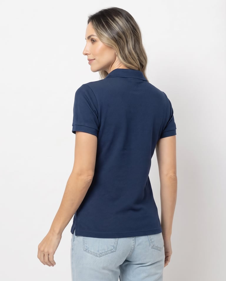 Camisa Polo Piquet Feminina Azul Marinho