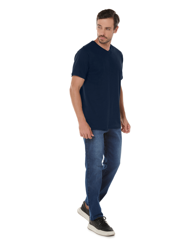 Kit 3 Camisetas Gola V de Algodão Premium Azul Marinho