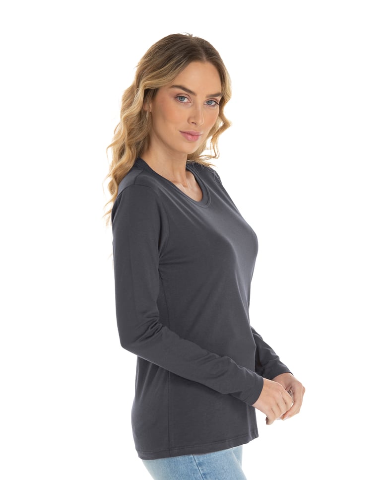Camiseta Feminina Manga Longa de Algodão Premium Cinza Chumbo