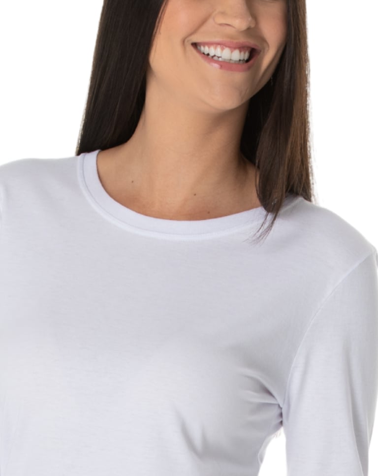 Camiseta Feminina Manga Longa de Algodão Premium Branca