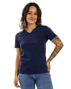 Camiseta Gola V Feminina de Algodão Premium Azul Marinho