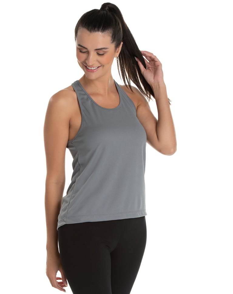 Regata Feminina Dry Fit Cinza Chumbo Proteção UV 30+
