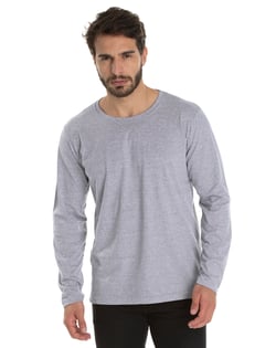 Camiseta Manga Longa de Algodão Premium Cinza Mescla