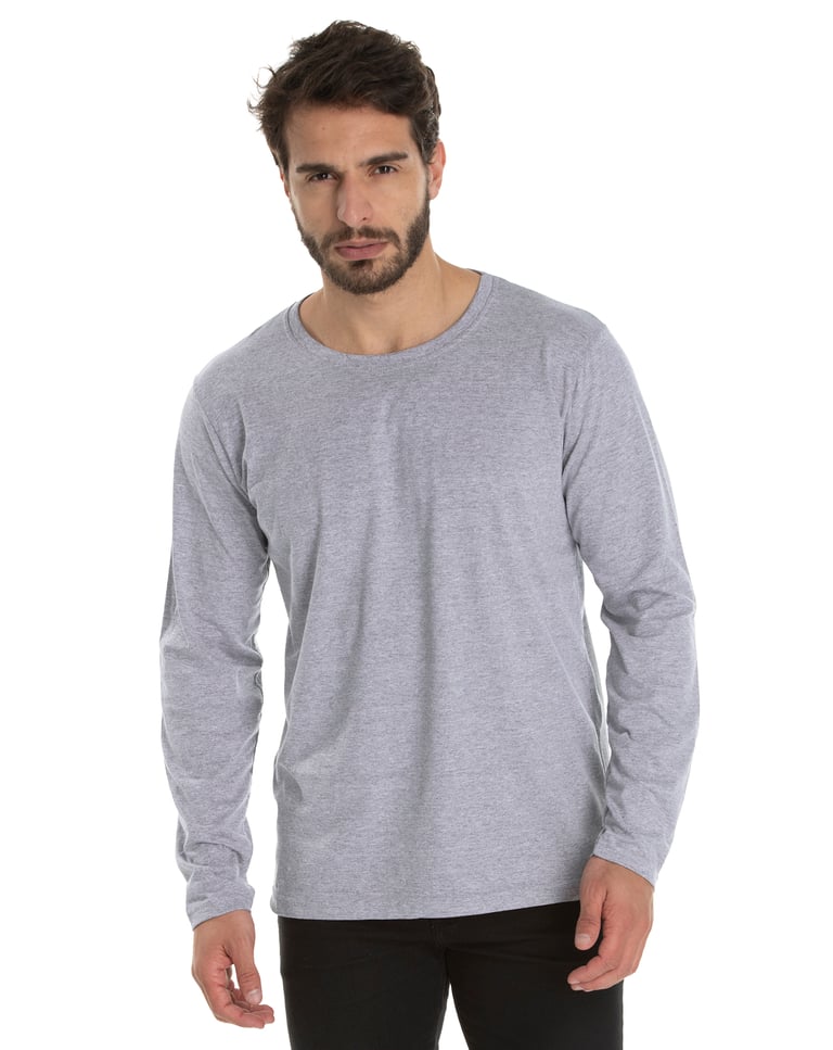 Camiseta Manga Longa de Algodão Premium Cinza Mescla