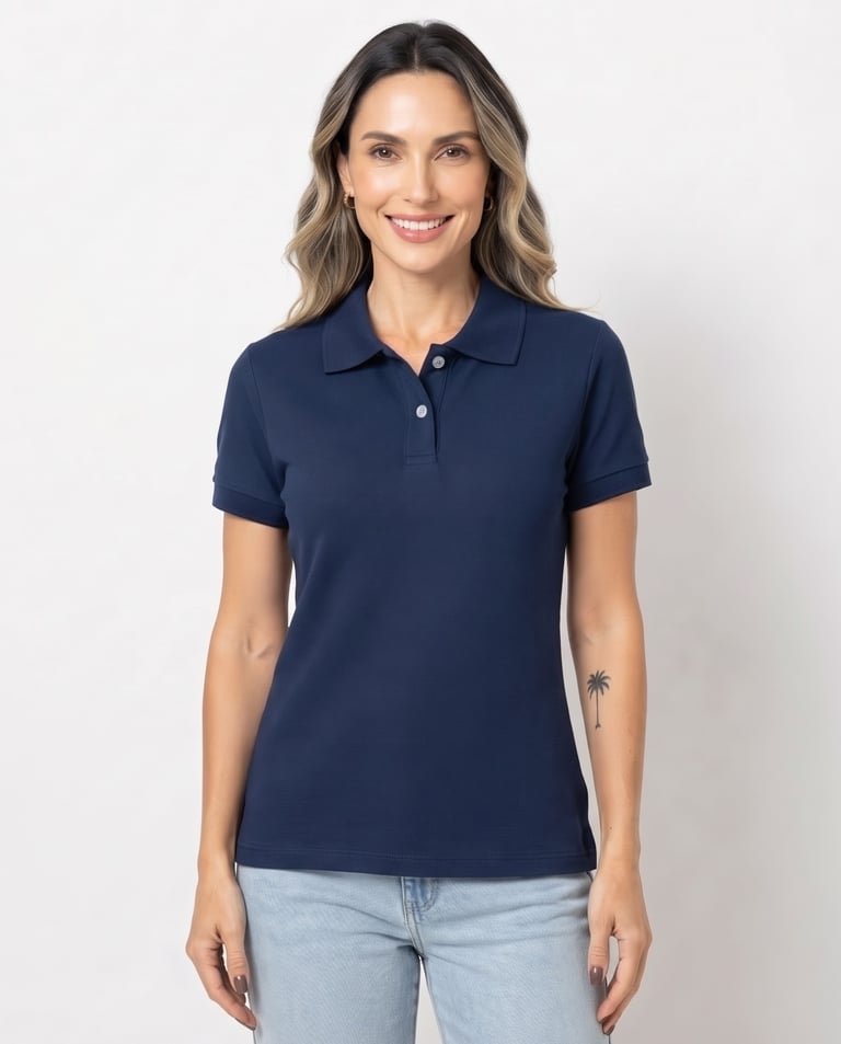 Camisa Polo Piquet Feminina Azul Marinho