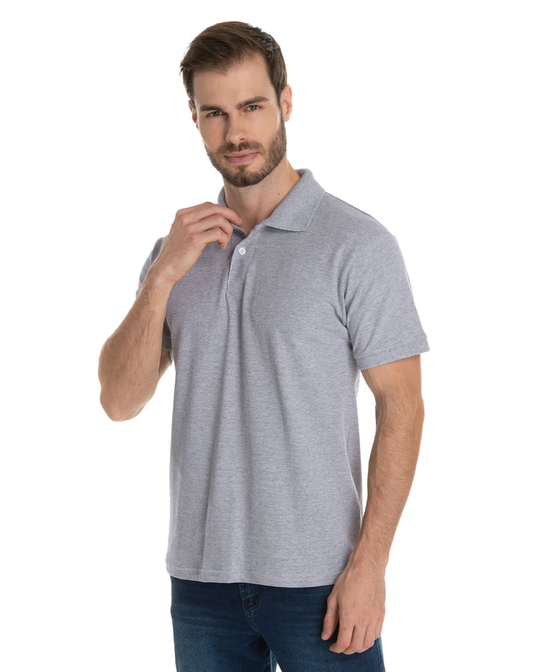 Camisa Polo Piquet Masculina Cinza Mescla
