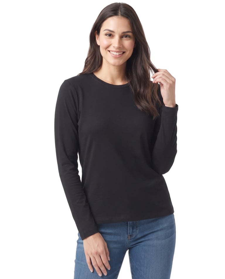 Camiseta Feminina Manga Longa de Algodão Premium Preta