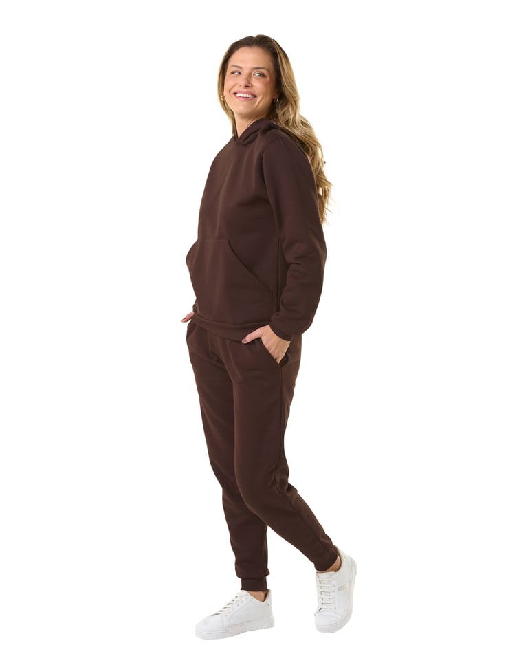 Conjunto Moletom Feminino com Capuz Marrom 08