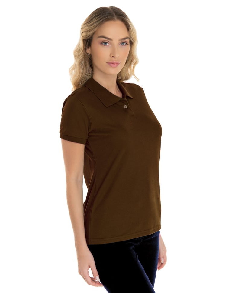 Camisa Polo Piquet Feminina Marrom