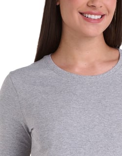 Camiseta Feminina Manga Longa de Algodão Premium Cinza Mescla