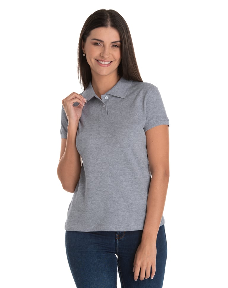 Camisa Polo Piquet Feminina Cinza Mescla
