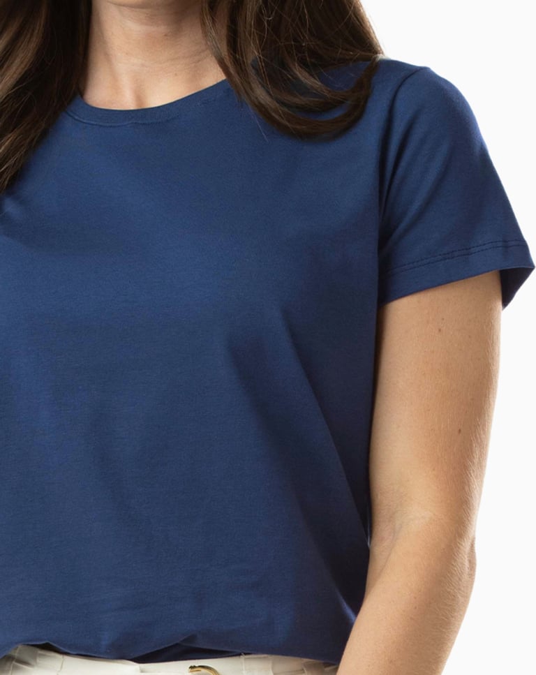 Camiseta de Algodão Egípcio Feminina Azul Índigo