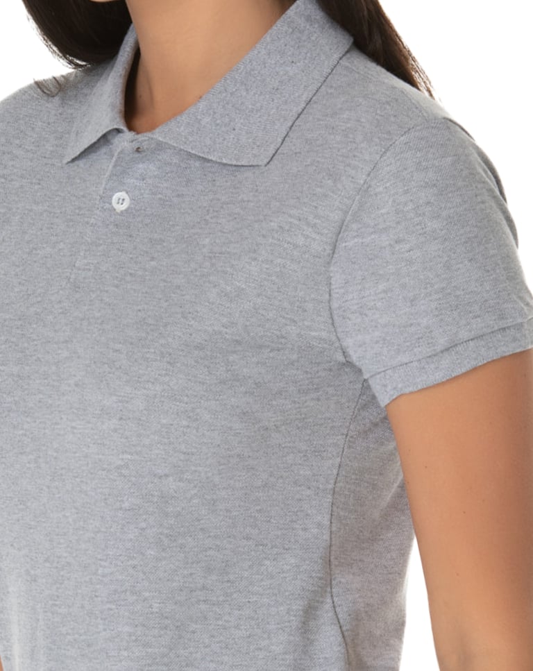 Camisa Polo Piquet Feminina Cinza Mescla