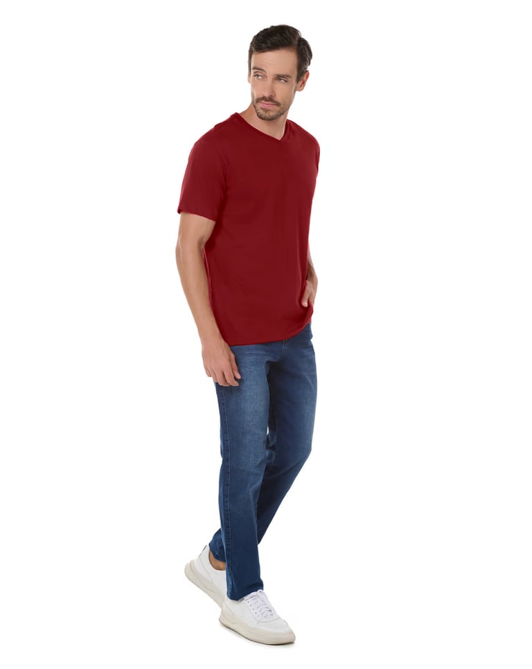 Kit 3 Camisetas Gola V de Algodão Premium Bordô