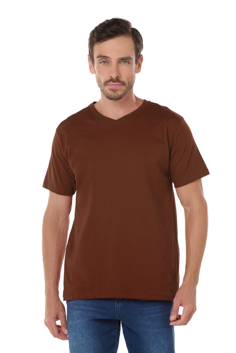 Camiseta Gola V de Algodão Premium Marrom