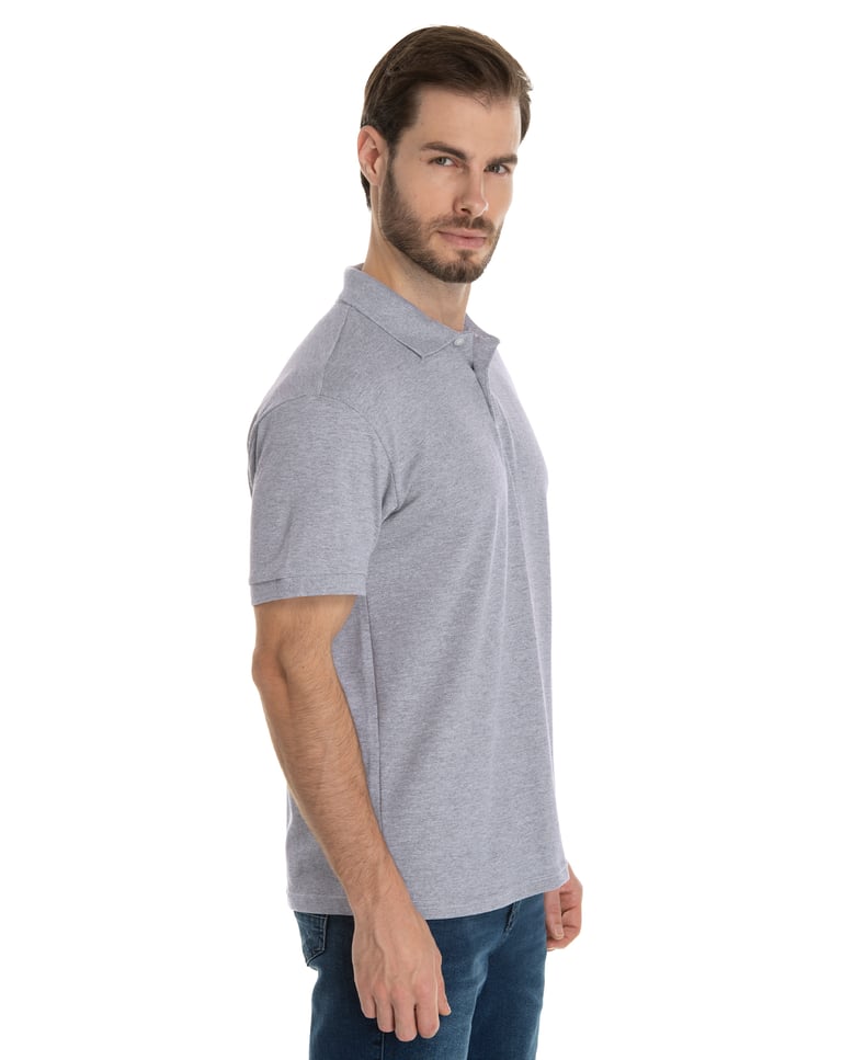 Camisa Polo Piquet Masculina Cinza Mescla