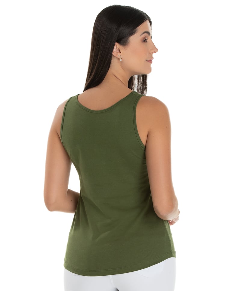 Regata Feminina de Algodão Premium Verde Militar