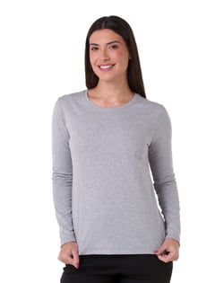 Camiseta Feminina Manga Longa de Algodão Premium Cinza Mescla