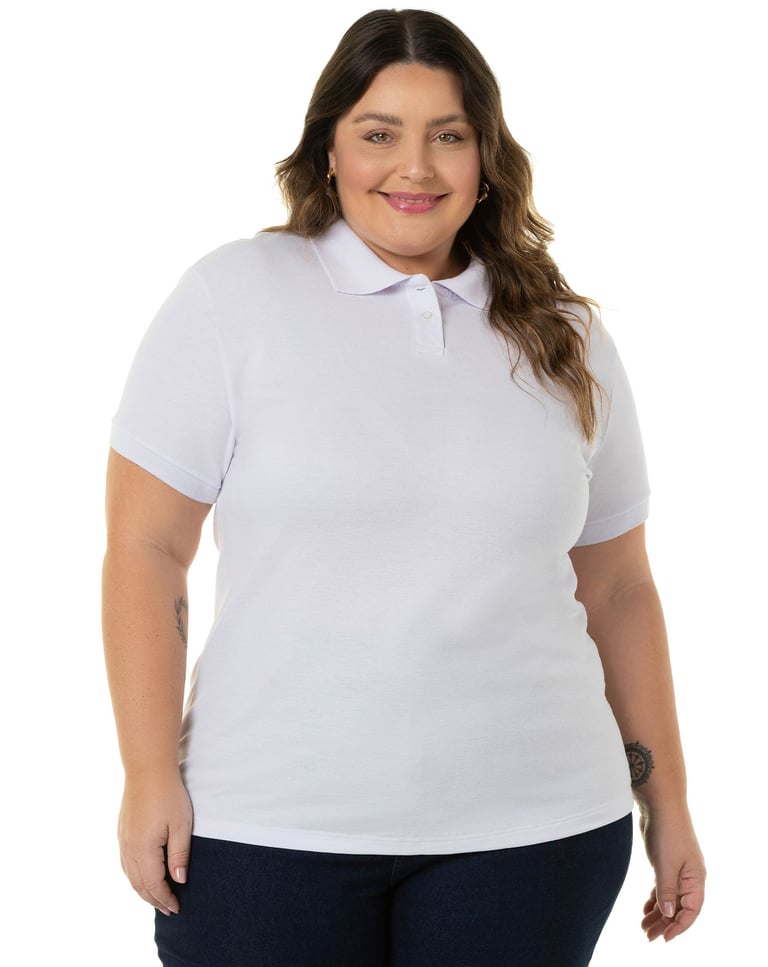 Kit 3 Camisas Polo Piquet Plus Size Feminina Brancas
