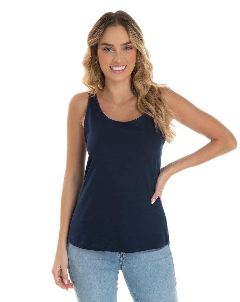 KIT 5 Regatas Femininas de Algodão Premium Azul Marinho