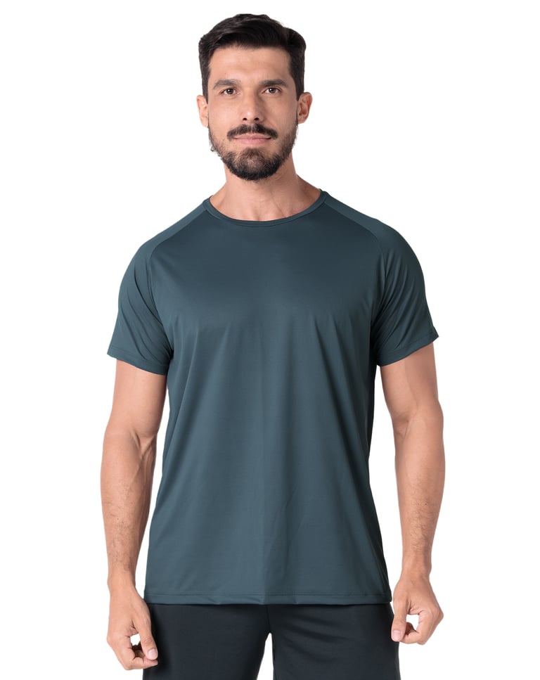 Camiseta Masculina Dry Poliamida Raglan Cinza Titanium