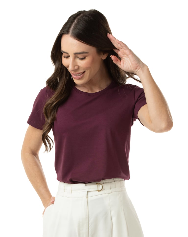 Camiseta de Algodão Egípcio Feminina Bordô