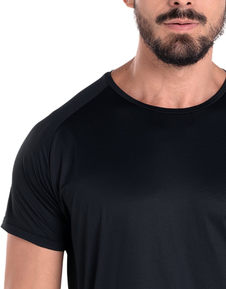 Camiseta Masculina Dry Poliamida Raglan Preta