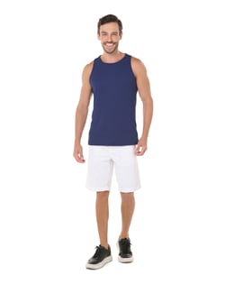 Regata Masculina Canelada em Ribana Azul Marinho
