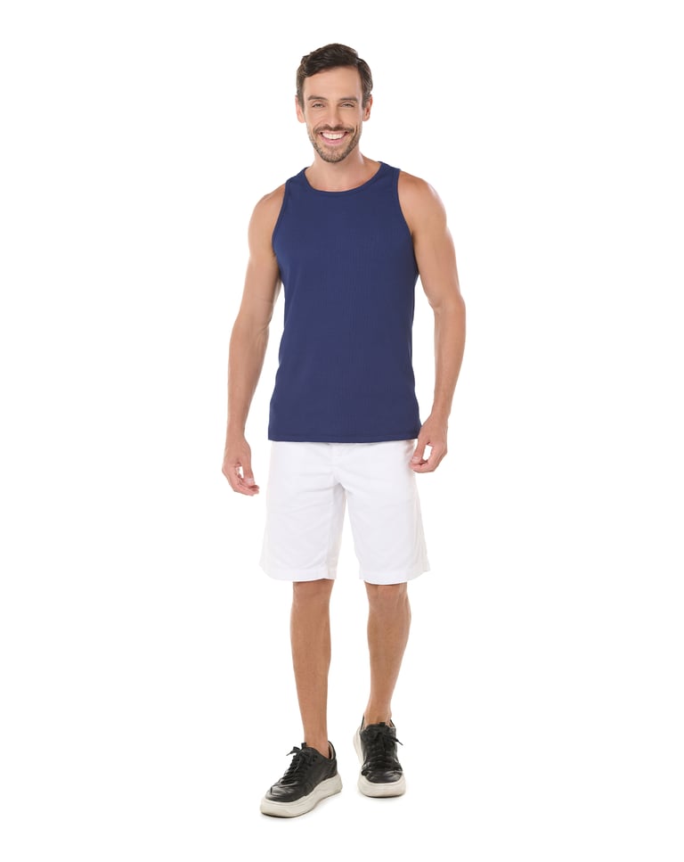 Regata Masculina Canelada em Ribana Azul Marinho