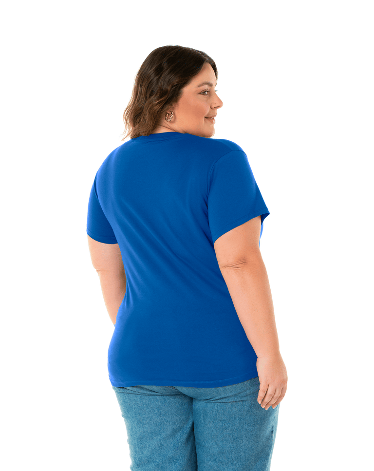 Camiseta Feminina Plus Size de Algodão Azul Royal