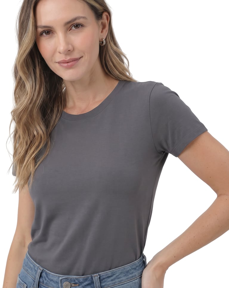 Baby Look de Algodão Premium Cinza Chumbo