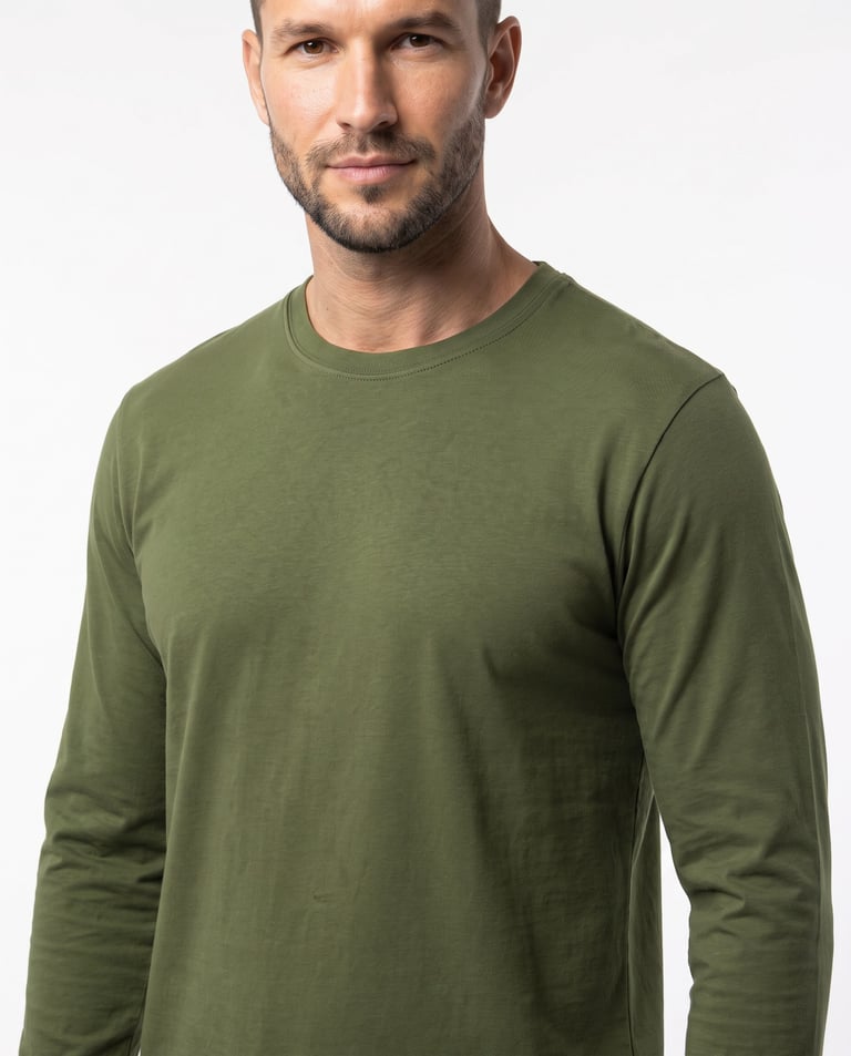 Camiseta Manga Longa de Algodão Premium Verde Militar