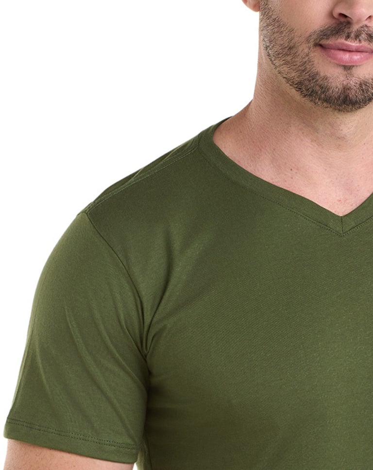 Camiseta Gola V de Algodão Premium Verde Militar