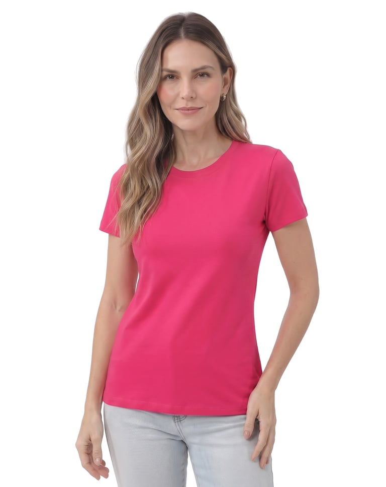 Baby Look de Algodão Premium Rosa Pink