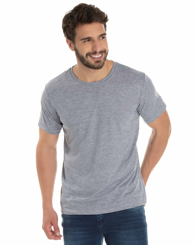 Camiseta de Poliéster/Sublimática Cinza Mescla