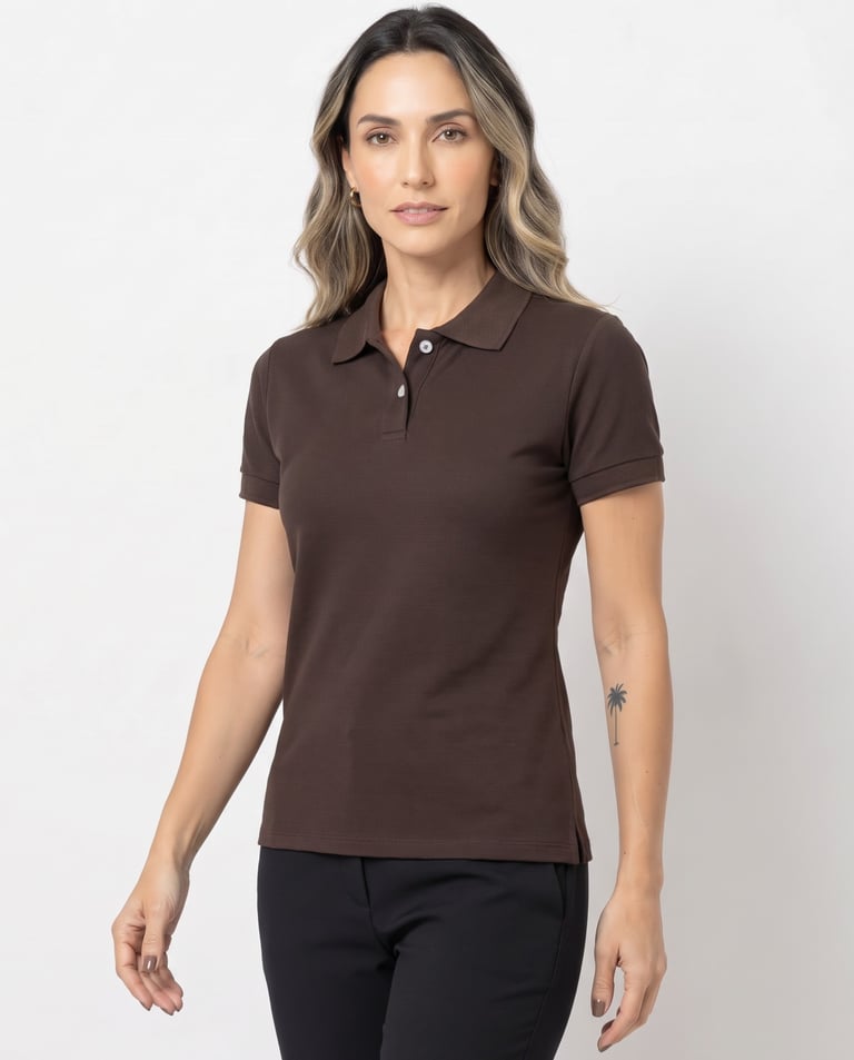 Camisa Polo Piquet Feminina Marrom