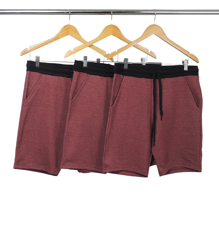 Kit 3 Bermudas de Moletom Bordô Mesclada