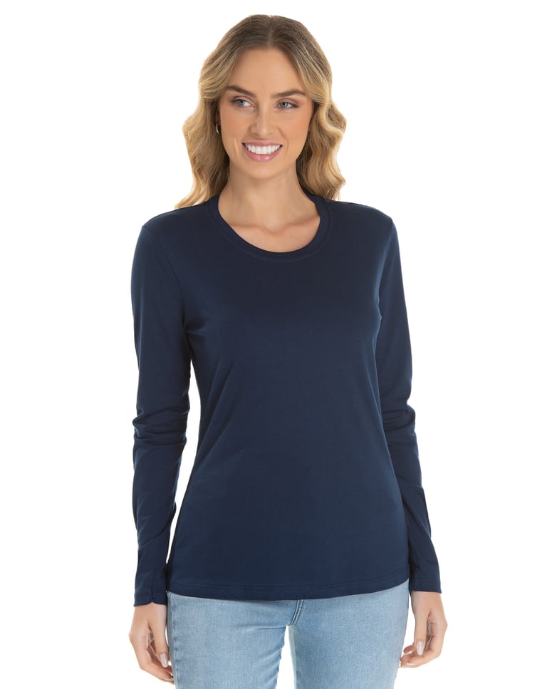 Kit 4 Camisetas Femininas Manga Longa de Algodão Penteado