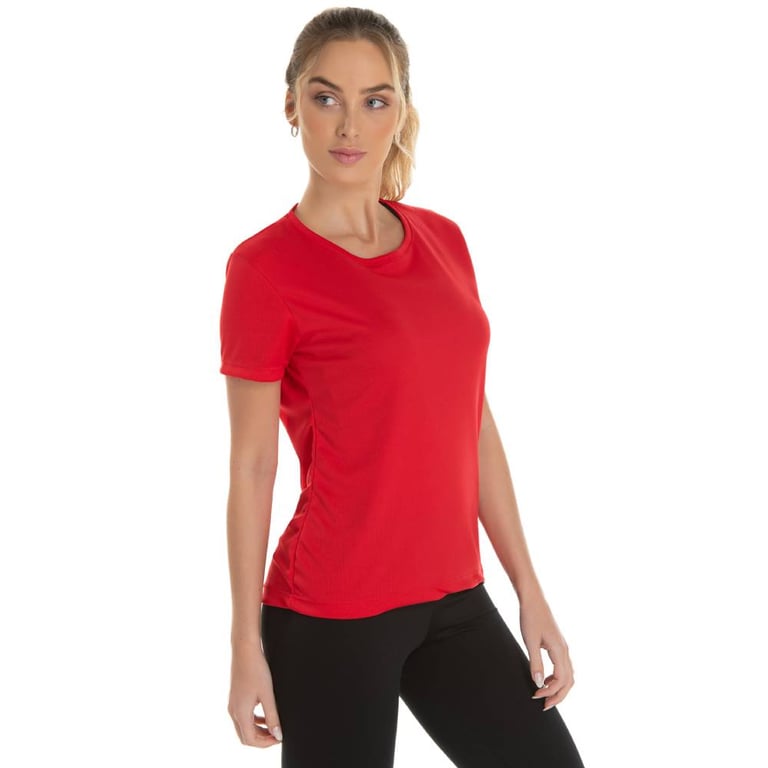 Camiseta Feminina Dry Fit Vermelha Proteção UV 30+