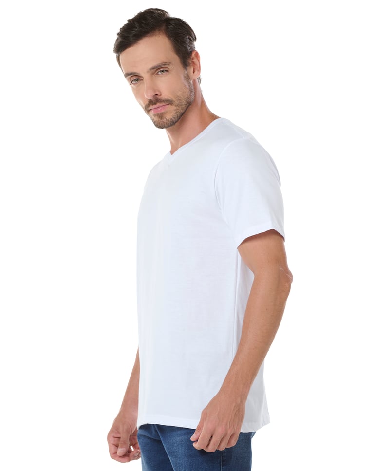 Camiseta Gola V de Algodão Premium Branca