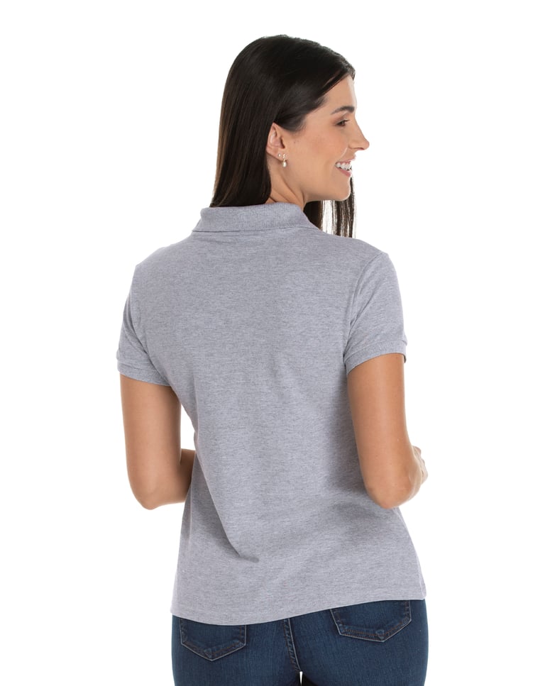 Camisa Polo Piquet Feminina Cinza Mescla