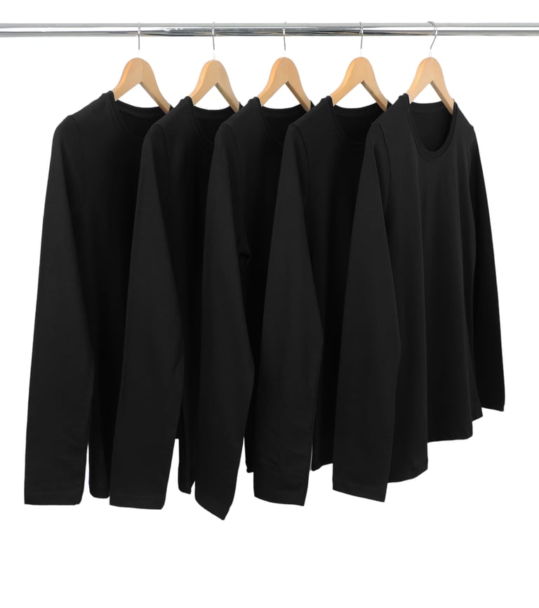 Kit 5 Camisetas Femininas Manga Longa de Algodão Premium Preta
