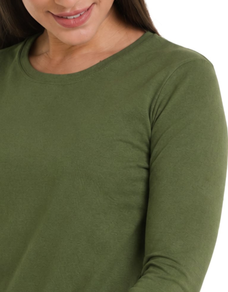 Camiseta Feminina Manga Longa de Algodão Premium Verde Militar